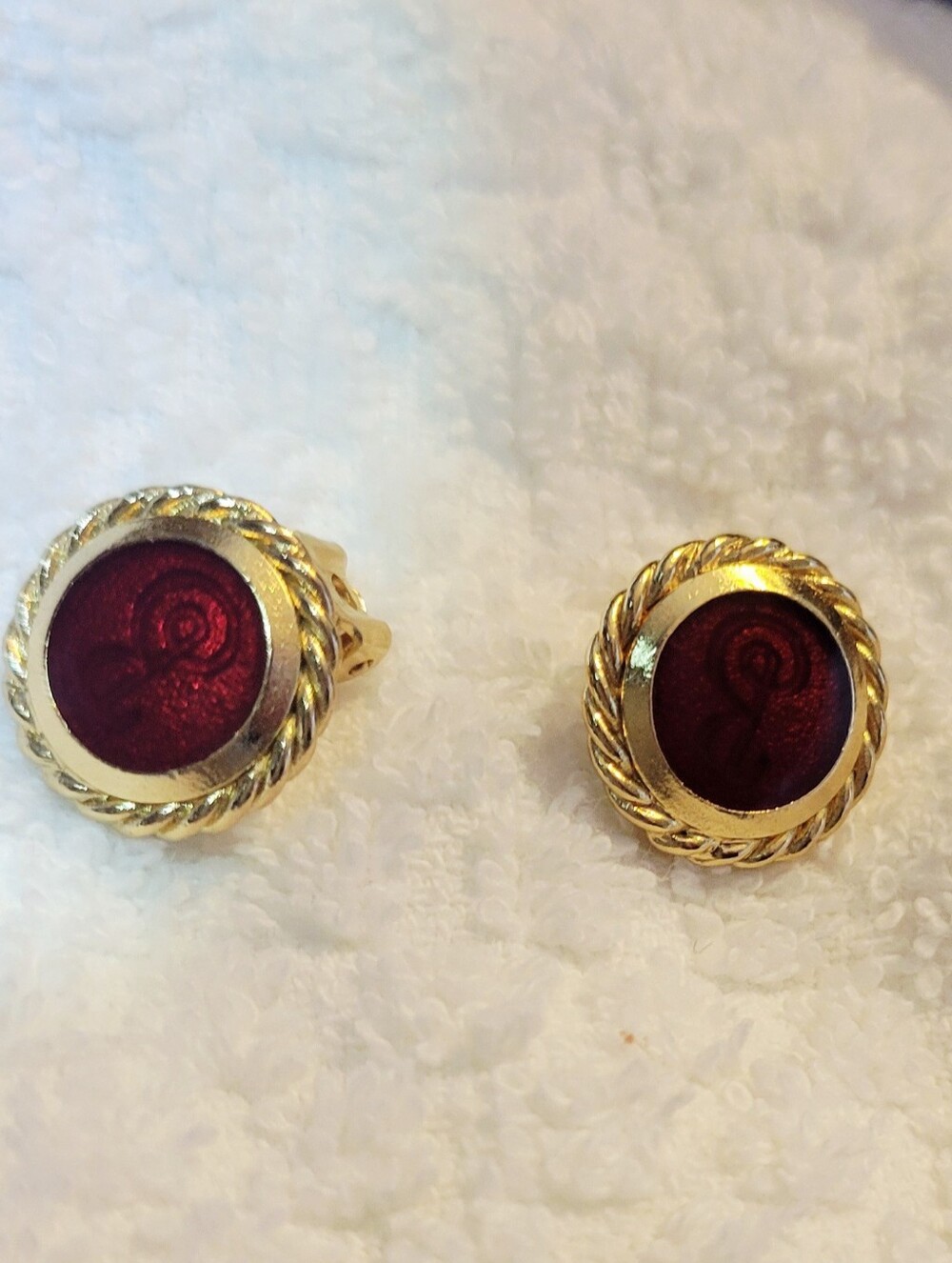 Vintage Burberry Red Round Clip Earrings